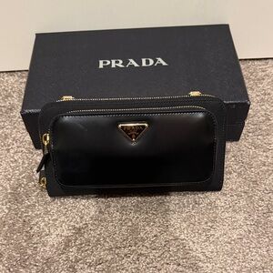 Prada Re-Nylon and brushed leather wallet with shoulder strap